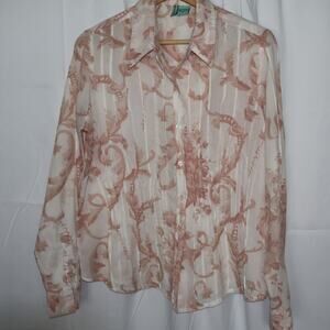 Love Potion Medium Womens Button Down Shirt Peach White Long Sleeves